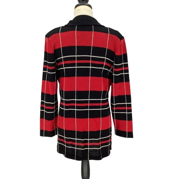 Todd & Olivia Womens Red & Black Plaid Wool Blend Button Front Cardigan Size 10 - Picture 4 of 7